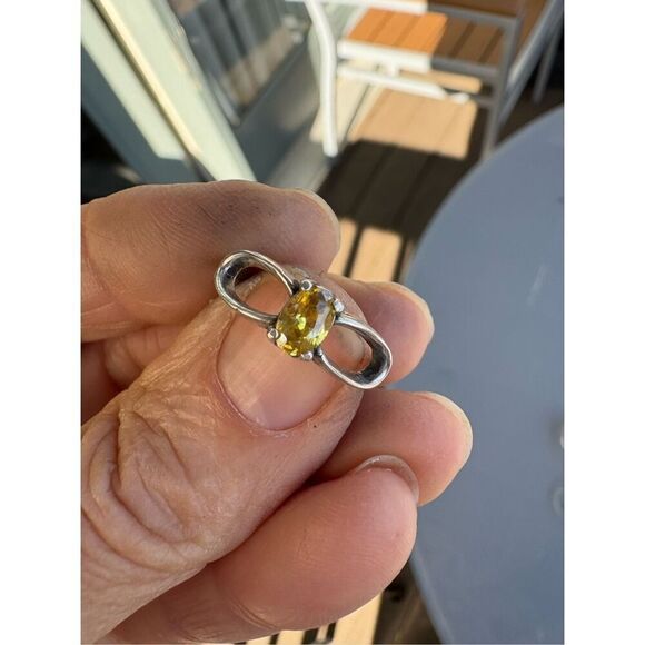 Ring, Sterling Silver Solitaire Ring, with Yellow CZ, NEW, Size 7, Handmade - Picture 1 of 7